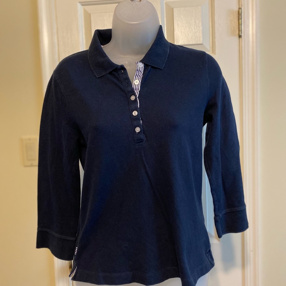 Jones New York Country - Woman’s navy blue 3/4 sleeve polo shirt, Size: S